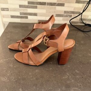 New Ralph Lauren Brown Torie Leather Dress Sandals Chunky Heel Buckle 9.5